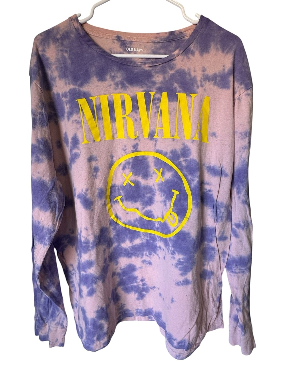 Retro Purple & Pink Tie-Dye Nirvana Long Sleeve Tee Unisex XXL 90s MINTY